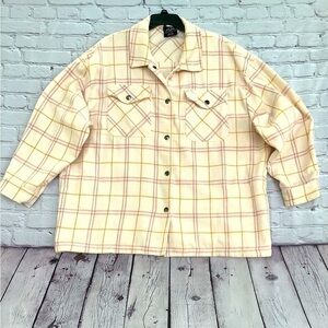 HFX Women’s light pink plaid‎ snap button front 4pocket shacket size XXL